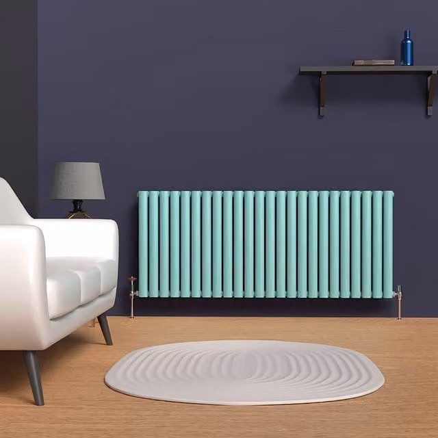Lux Heat Oval Horizontal Double Radiator in Light Aqua Green, W: 144 cm, H: 60 cm