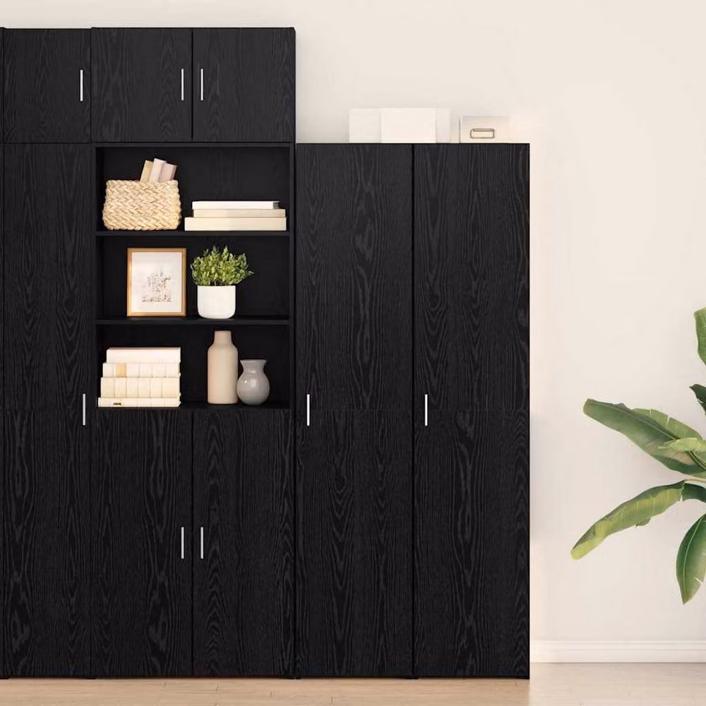 Berkfield Home Black Oak Highboard W: 40 cm, D: 42.5 cm, H: 185 cm – 2