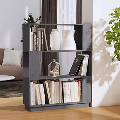 vidaXL Book Cabinet and Room Divider in Grey Solid Pinewood with Rustic Design – 2
