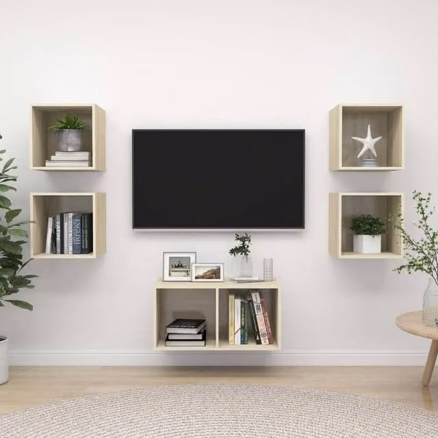 Berkfield Home 5 Piece Modern Wall Mounted TV Cabinet Set in Sonoma Oak Brown