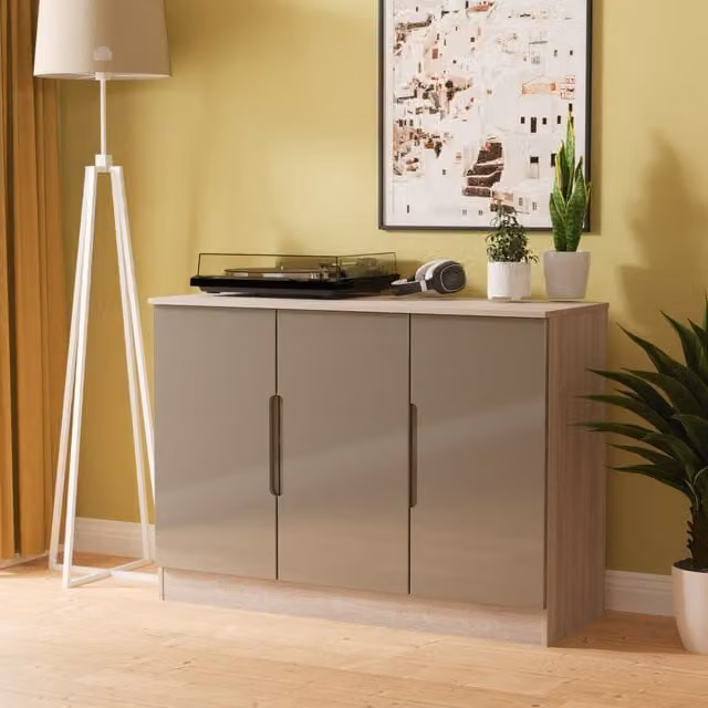 2 U Lucca Ready Assembled 3 Door Glossy Grey Sideboard – 1