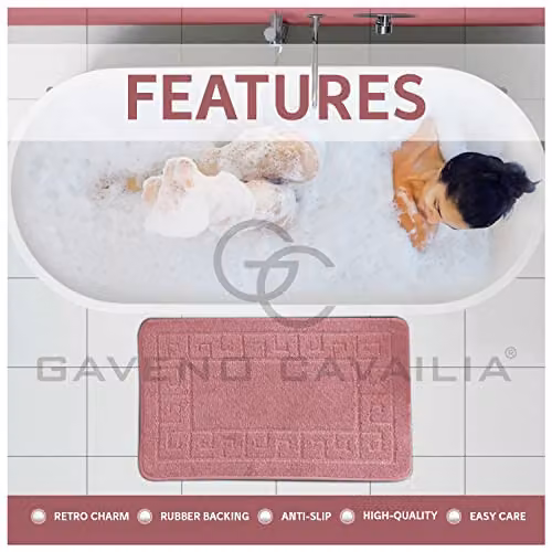 GC Gaveno Cavailia 2 Piece Non-Slip Memory Foam Bath Mat and WC Pedestal Mat Set, Pink, W: 75 cm, D: 50 cm, H: 2 cm – 3