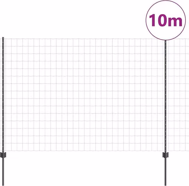 Berkfield Home Modern Euro Fence in Grey Steel with 10 U Posts, W: 10 m, H: 1.5 m