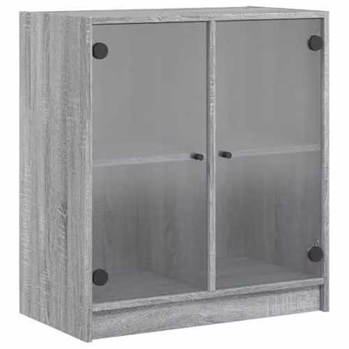 vidaXL Modern Side Cabinet with Transparent Glass Doors in Grey Sonoma, W/D/H: 68 x 37 x 75.5 cm