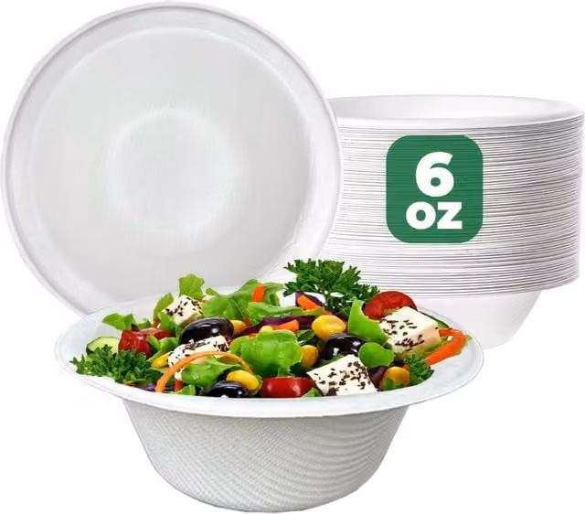 ECONX White Biodegradable Bagasse Soup Bowls, 177 ml, Pack of 100