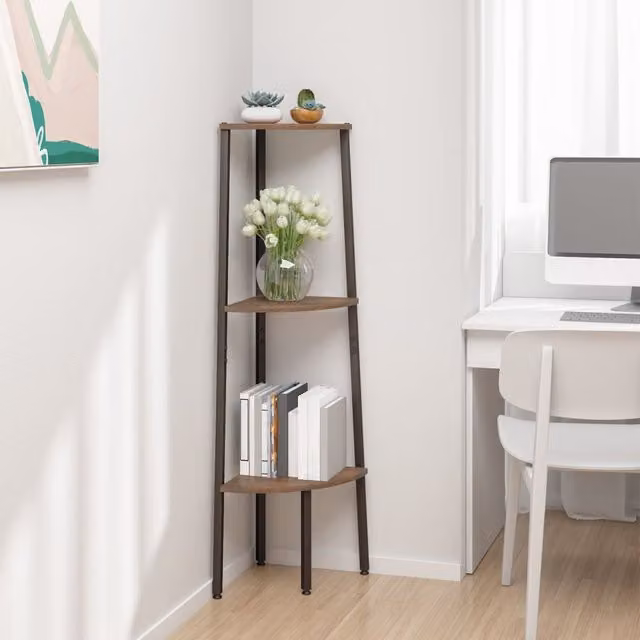 Berkfield Home 3-Tier Industrial Corner Shelf, Dark Brown and Black, H 120 x W 45.5 x D 31.5 cm
