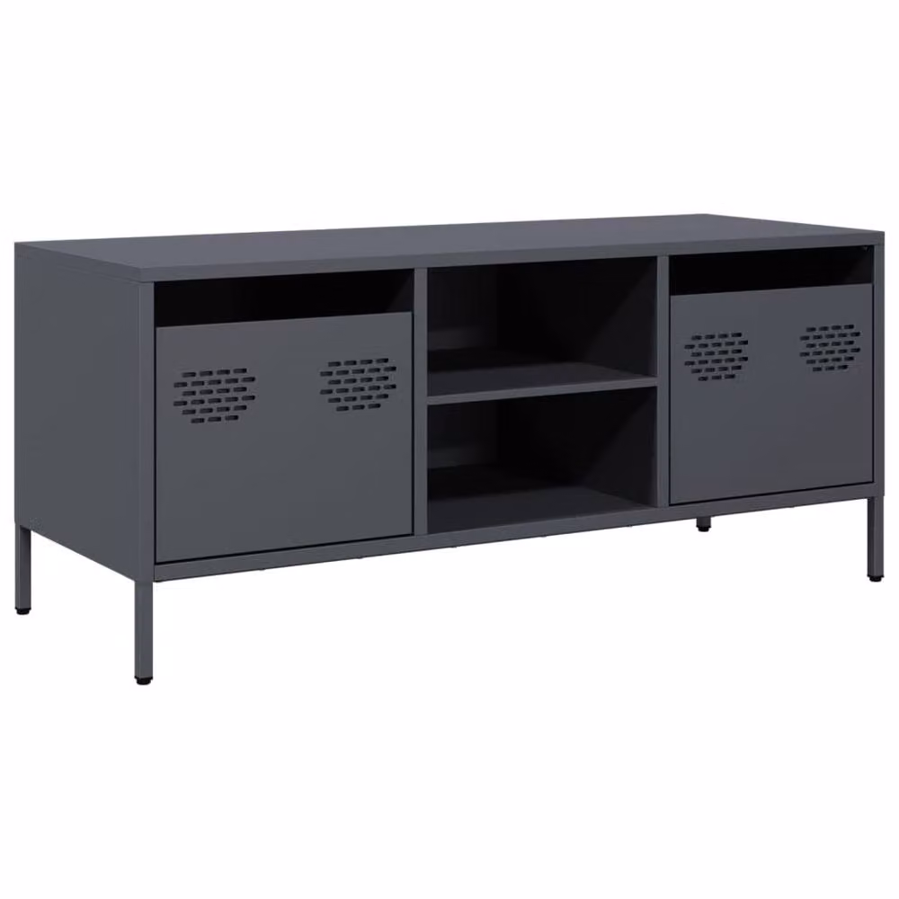 Berkfield Home Anthracite TV Cabinet in Matt Charcoal Cold-rolled Steel W/D/H: 101.5 x 39 x 43.5 cm – 3