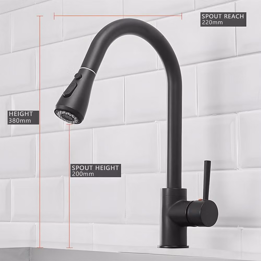 Heable Sleek Kitchen Sink Mixer Tap in Matte Black with Pull Out Spout and Spray Function – 2
