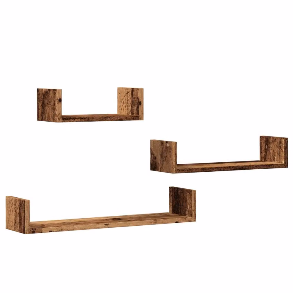 Berkfield Home Set of 3 Rustic Brown Decorative Wall Shelves in Engineered Wood – 2