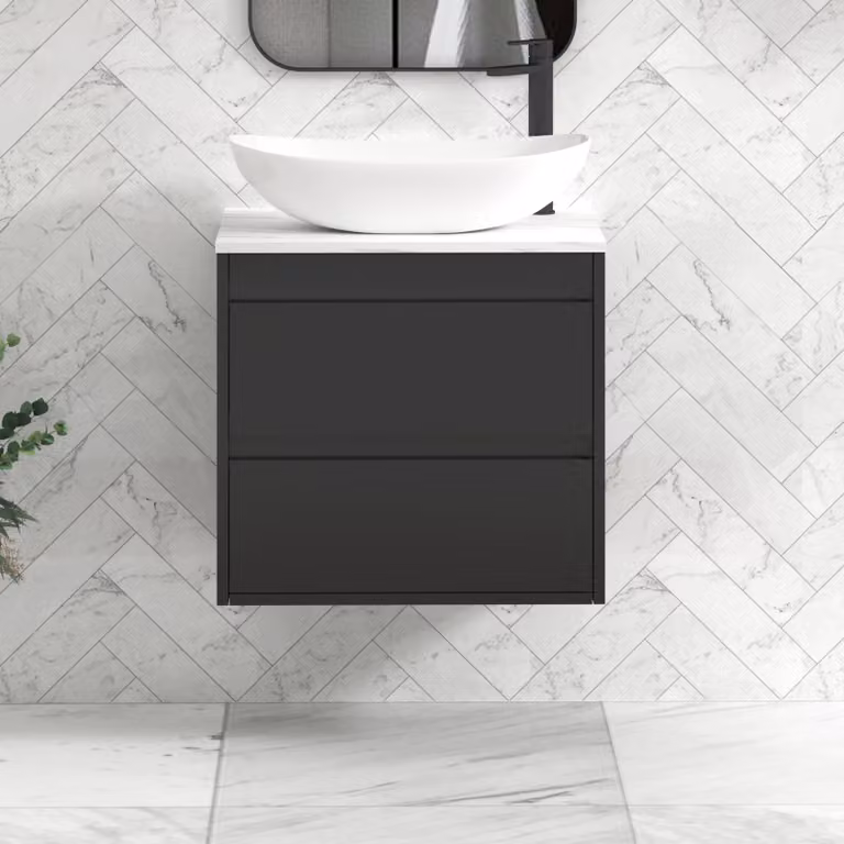 Royal Bathrooms Orion 600mm Matt Obsidian Black Wall Hung Vanity Unit with Cesar Basin and Black Accent Trim