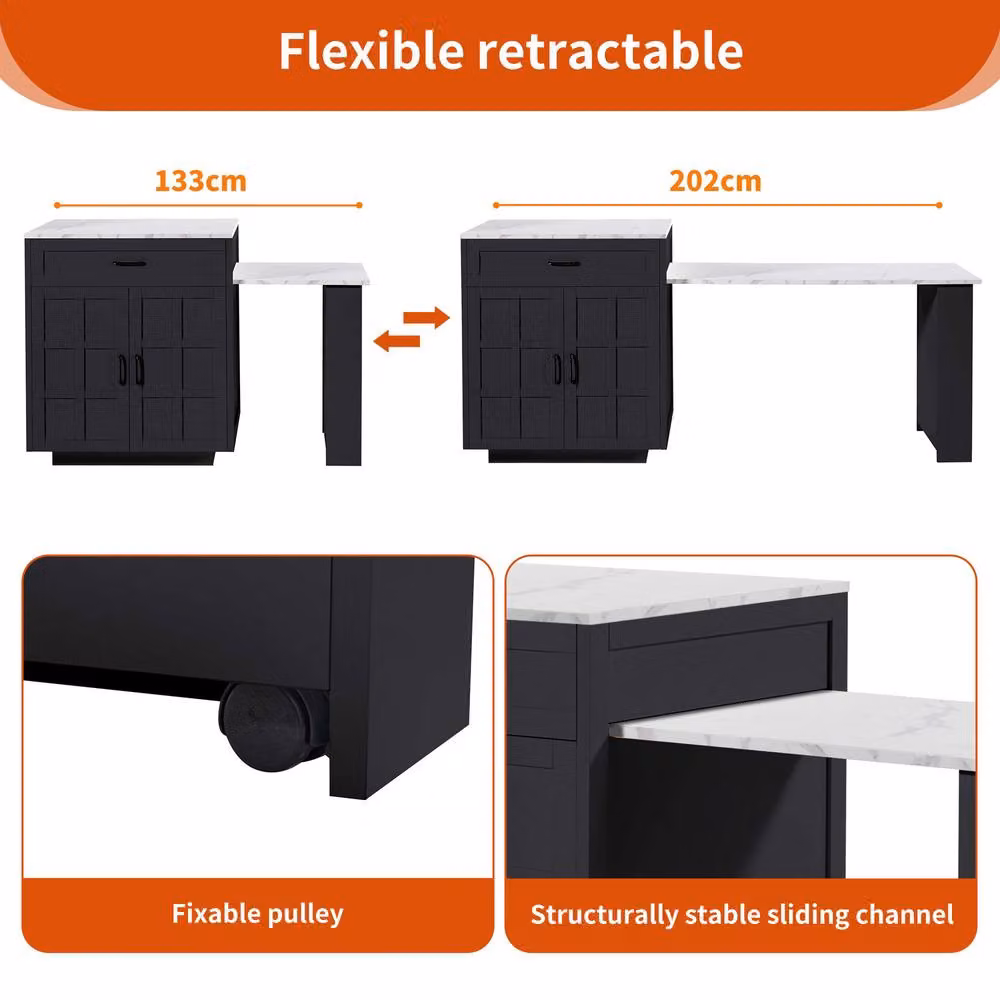 BTM Extendable Bar Table with Two Drawers and Side Shelves in Black – 5