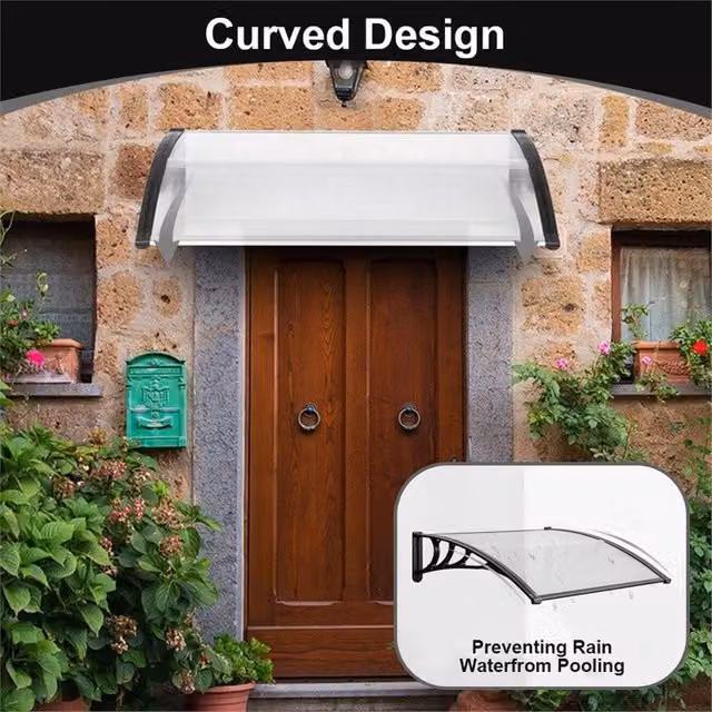 EONLION Black and Transparent Polycarbonate Door Canopy Awning Shelter, W: 100 cm, D: 100 cm, H: 100 cm – 1