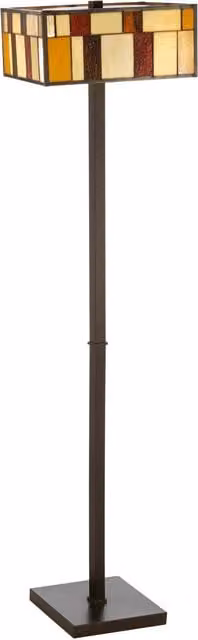 Fifty Five South Orsina Square Deco Floor Lamp with Multicoloured Glass Shade and Bronze Metal Frame, H 147 cm x W 36 cm x D 36 cm – 1