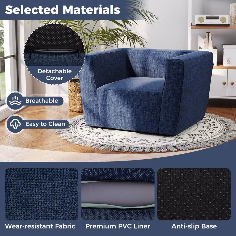 Gymax Inflatable Single Lounger Air Sofa Chair with Armrests in Blue – 6