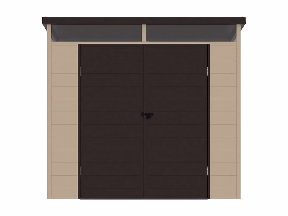 Vente-unique MINARO Resin Garden Shed in Beige and Brown with Floor and Double Doors, Pent Roof, 4.57 m² – 2