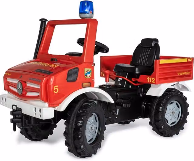Rolly Mercedes Unimog Fire Rescue Electric Ride-On Pedal Vehicle with Light, Sound and Brake in Red and Blue