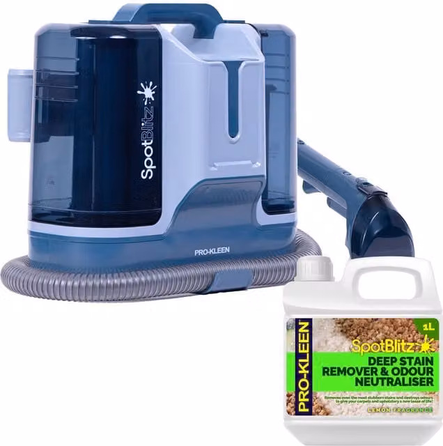 ProKleen Spot Cleaner Carpet Washer in Grey with 1.8L Tank, 650W Power and 1L Lemon Carpet Shampoo – 1