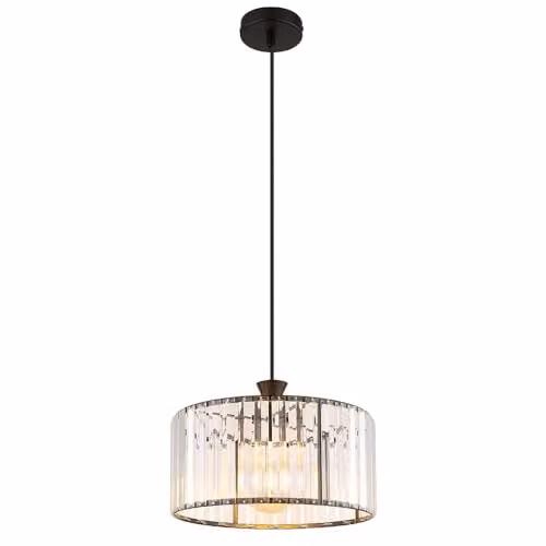 Globo Lighting Cylinder Pendant Light in Matte Black with Transparent Crystals