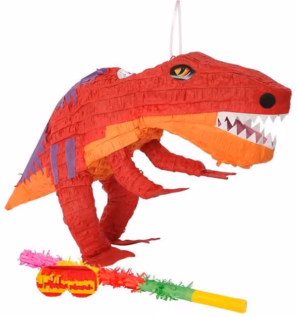 Fax Potato T-Rex Pinata Set with Stick and Blindfold, 3-Piece Multicolour Party Decoration Kit – 1