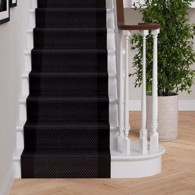 Kukoon Black Custom Hallway Runner Rug, Modern and Hard-wearing, W: 70 cm, L: 366 cm