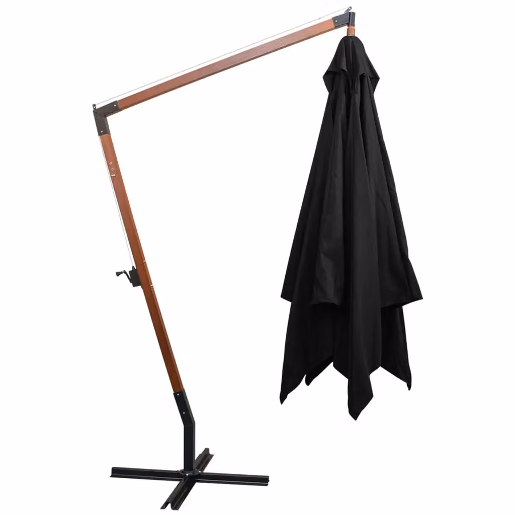 Berkfield Home Black Cantilever Hanging Parasol with Solid Fir Wood Pole, W: 300 cm x D: 300 cm – 2