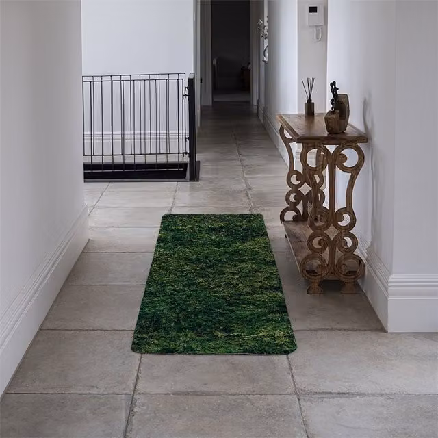 Benjamin Tate Design LTD Natural Green Moss Designer Runner Rug in Green Wool