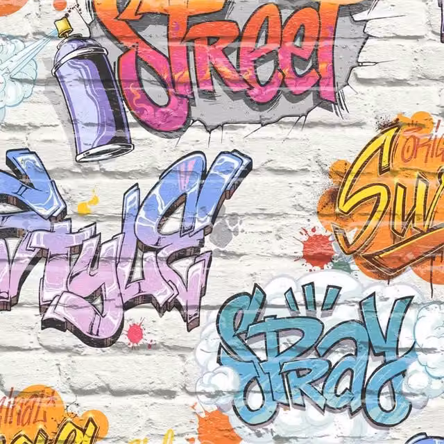 Muriva Street Style Abstract Graffiti Multicolour Wallpaper Roll