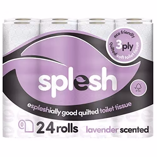 Cusheen Splesh Lavender Scented 3 Ply Quilted Toilet Roll, 24 Rolls, White – 1