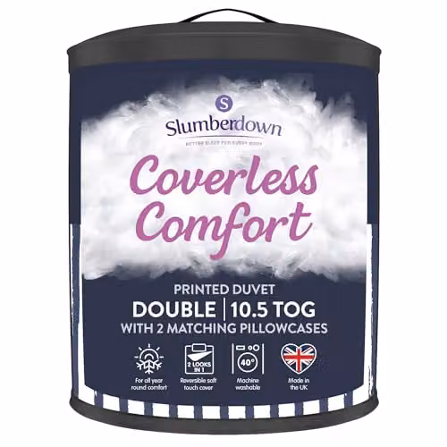 Slumberdown Double Coverless Duvet and Matching Pillowcase, 9 Tog Reversible All Year Round Quilt, Navy Blue, W/D/H: 200 x 200 cm – 2