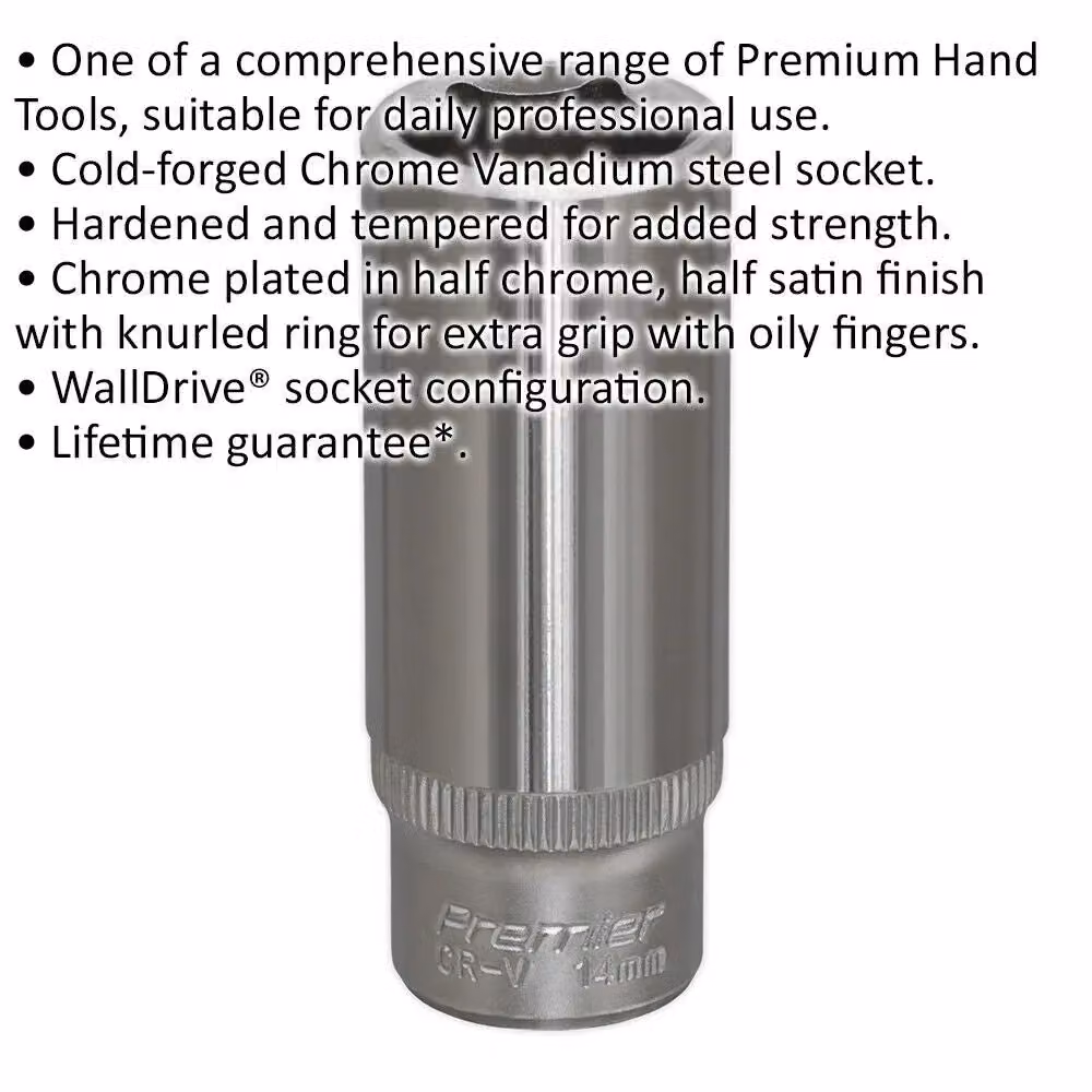 Loops 14mm Deep Drive Socket 1/4 inch Square Drive in Silver Chrome Vanadium – 2