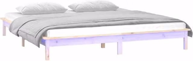 Berkfield Home King Size Solid Wood LED Bed Frame with Under-Bed Lighting, Brown, W: 150 cm, L: 200 cm – 1