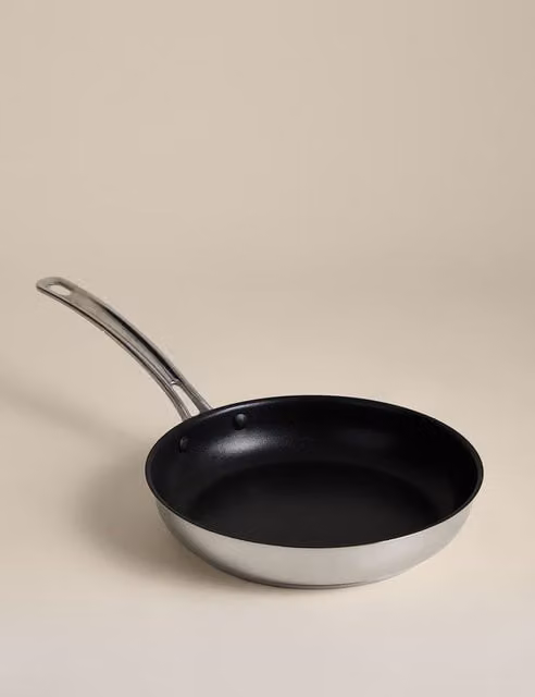 M&S Non-Stick Stainless Steel Frying Pan, Silver, 24cm