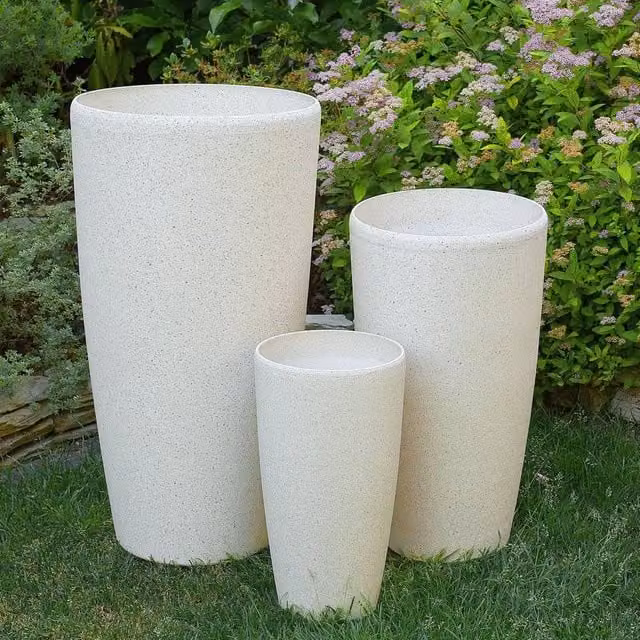 Wyld and Coco Stone Tall Plant Pot in Beige, H 58 cm x W 31 cm – 1