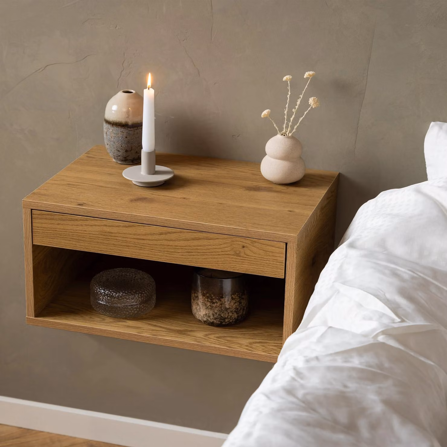 Furniture To Go Cholet Square Bedside Table with 1 Drawer in Light Oak – 3