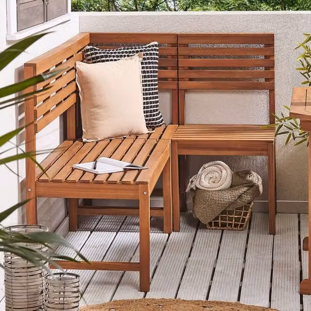 Wyld and Coco Everwood 1-Seat Corner Chair in Brown Acacia Wood