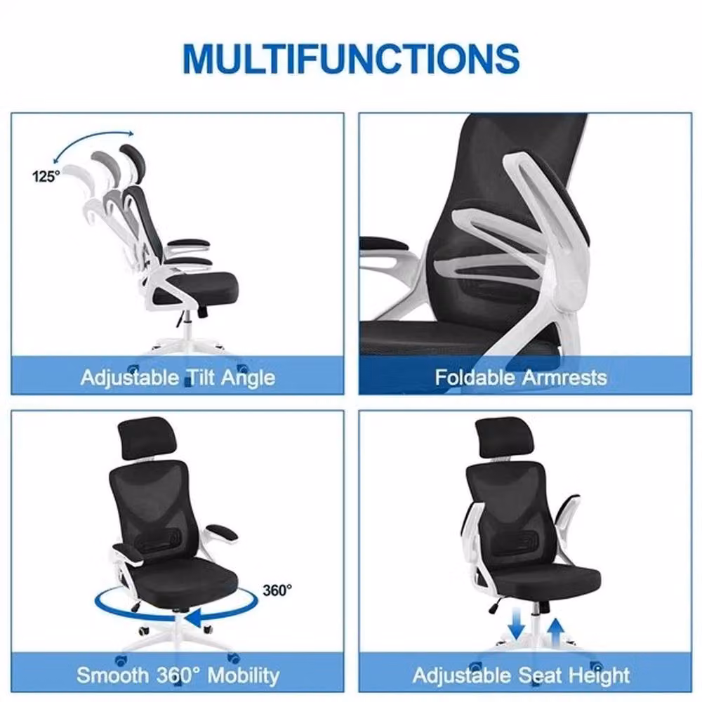 Kelvenix Ergonomic High Back Mesh Office Chair in White and Black with Headrest and Armrests – 3