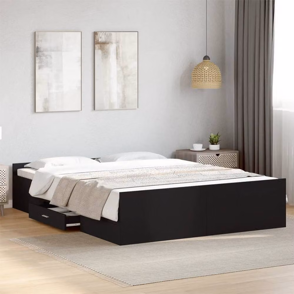 Berkfield Home King Size Bed Frame with Drawers in Black, 150 x 200 cm – 2