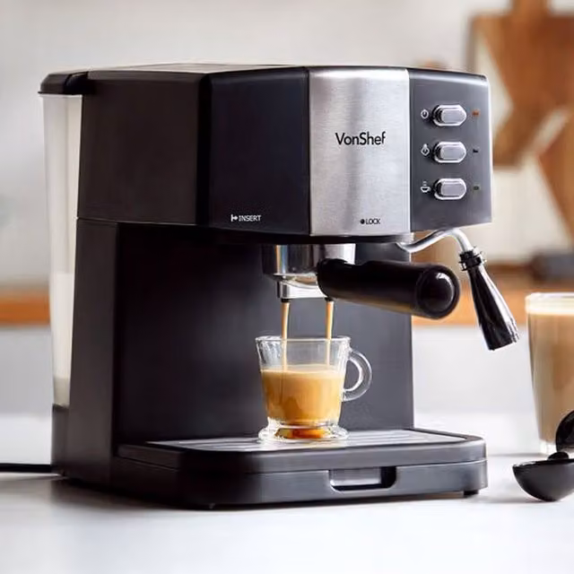 VONSHEF 15 Bar Espresso Machine with Steam Wand in Black and Silver