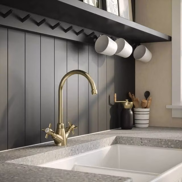 Nuie Traditional Mono Kitchen Sink Mixer Tap in Gold with Two Handles