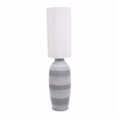 ValueLights Grey Cement Effect Ceramic Midi Floor Lamp with Natural Cream Fabric Cylinder Lampshade and Included LED Bulb