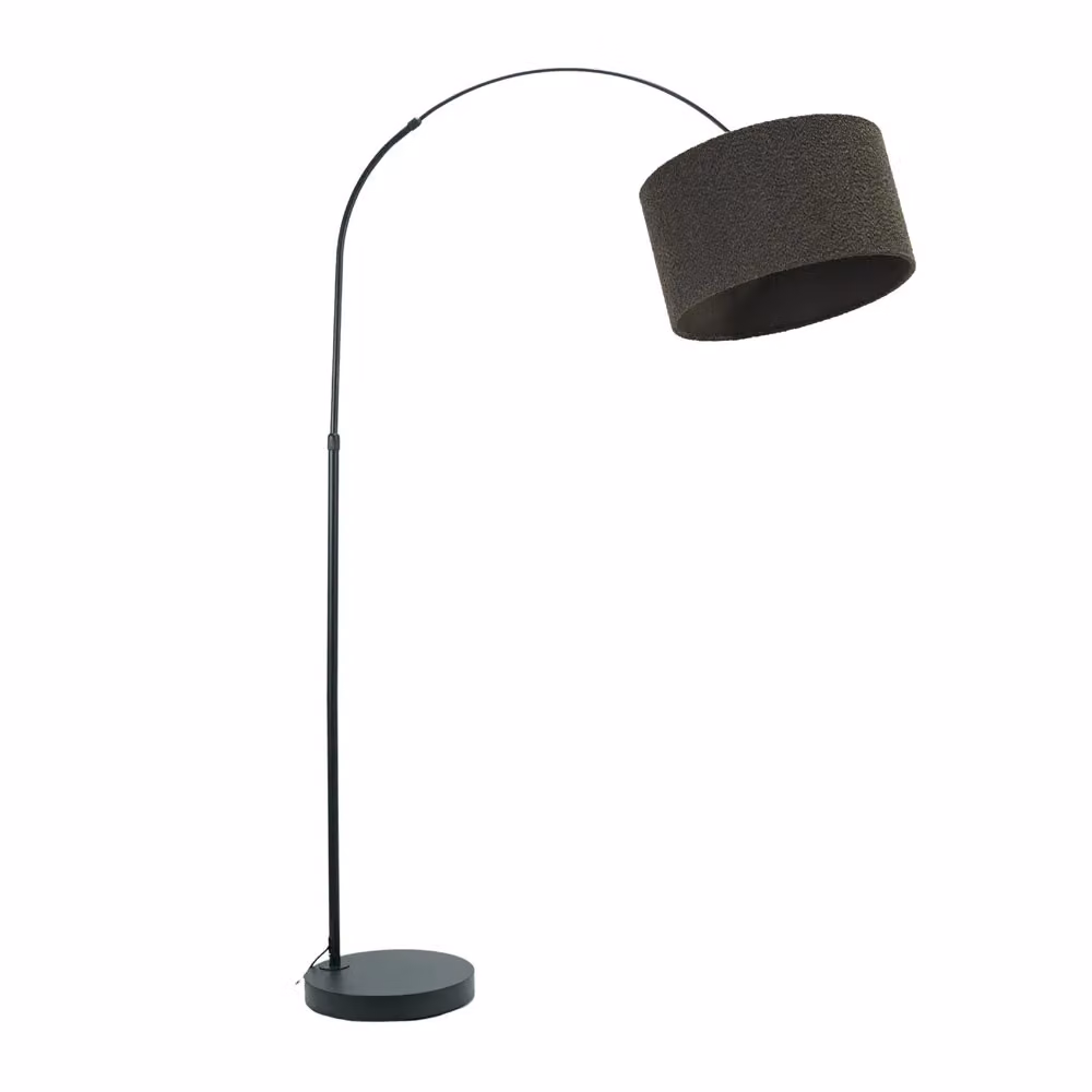 ValueLights Louis Black Arched Curved Floor Lamp with Grey Boucle Drum Shade and LED Bulb – 2