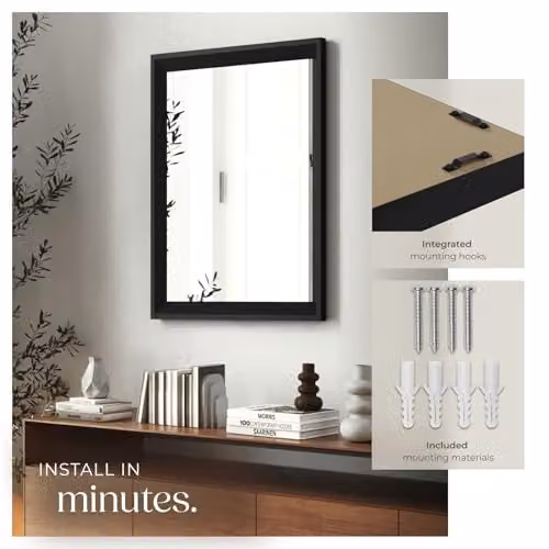 tectake Minimalist Rectangular Wall Mirror in Black, W/H: 50 x 70 cm – 4