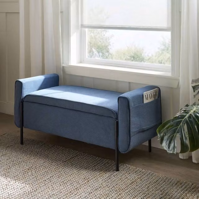 Wyld Haus Blue Water-Repellent Lift-Top Storage Bench with Metal Legs – 1