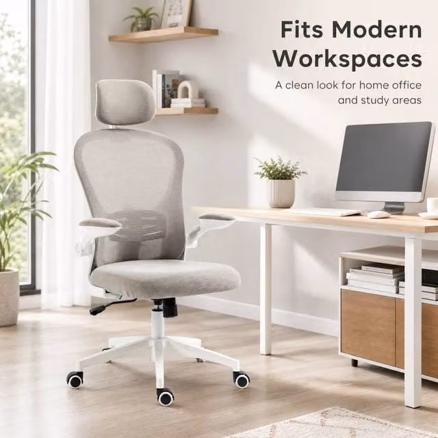 STILVORA Modern Grey Fabric Task Chair with Headrest, Armrests and Swivel Function for Home Office – 1