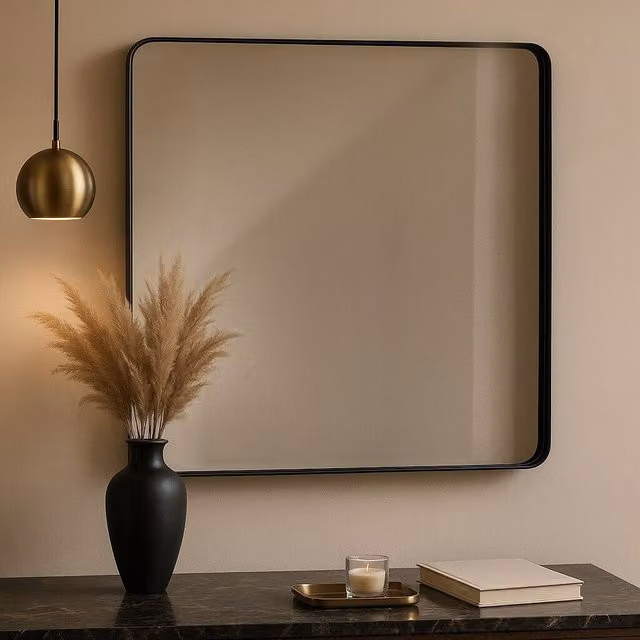 Orsina Candi Cindy Gold Finish Squared Wall Mirror in Black and Gold – 2