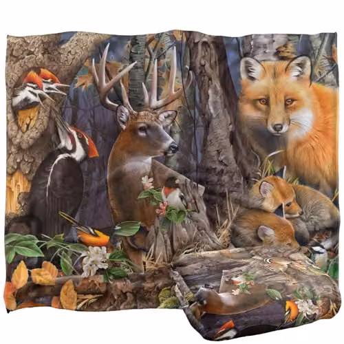 JQ Licensing Forest Animals Silky Touch Super Soft Fleece Throw Blanket, Multicolour, W: 152 cm, D: 127 cm