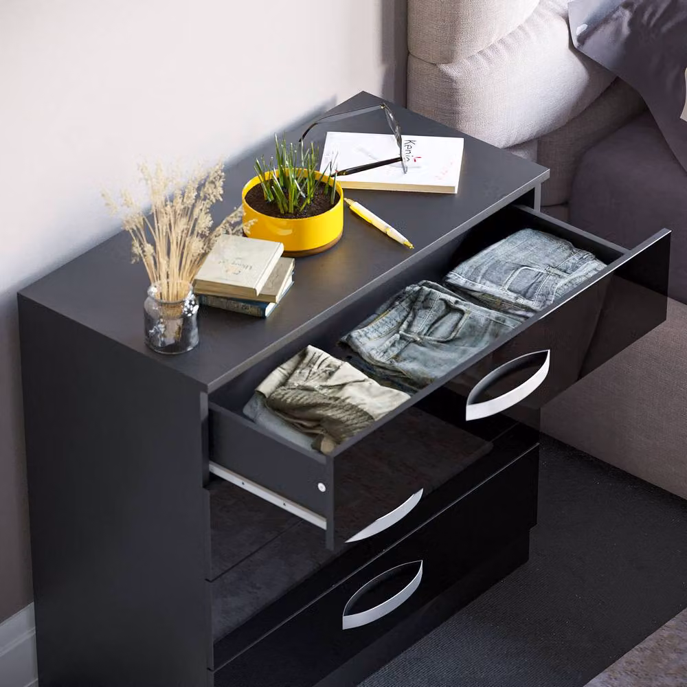 HD Designs Hulio 4 Drawer Chest of Drawers in Black Glossy Metal – 4