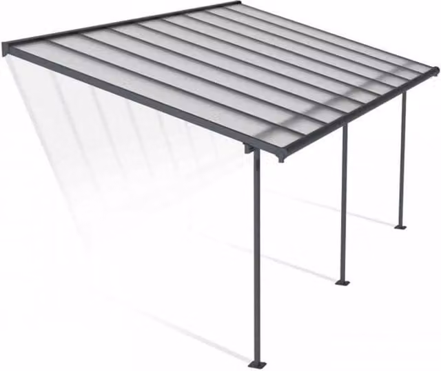 Palram Sierra Lean-to Patio Cover in Grey with Transparent Polycarbonate, W: 299 cm, H: 305 cm – 1