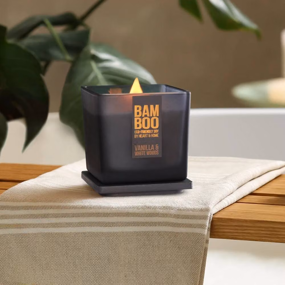 Heart & Home Bamboo Range Large Vanilla & White Woods Soy Wax Candle in Grey and White – 3