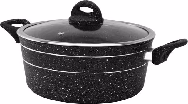 Royalford Non Stick Black Casserole Dish with Tempered Glass Lid – 1